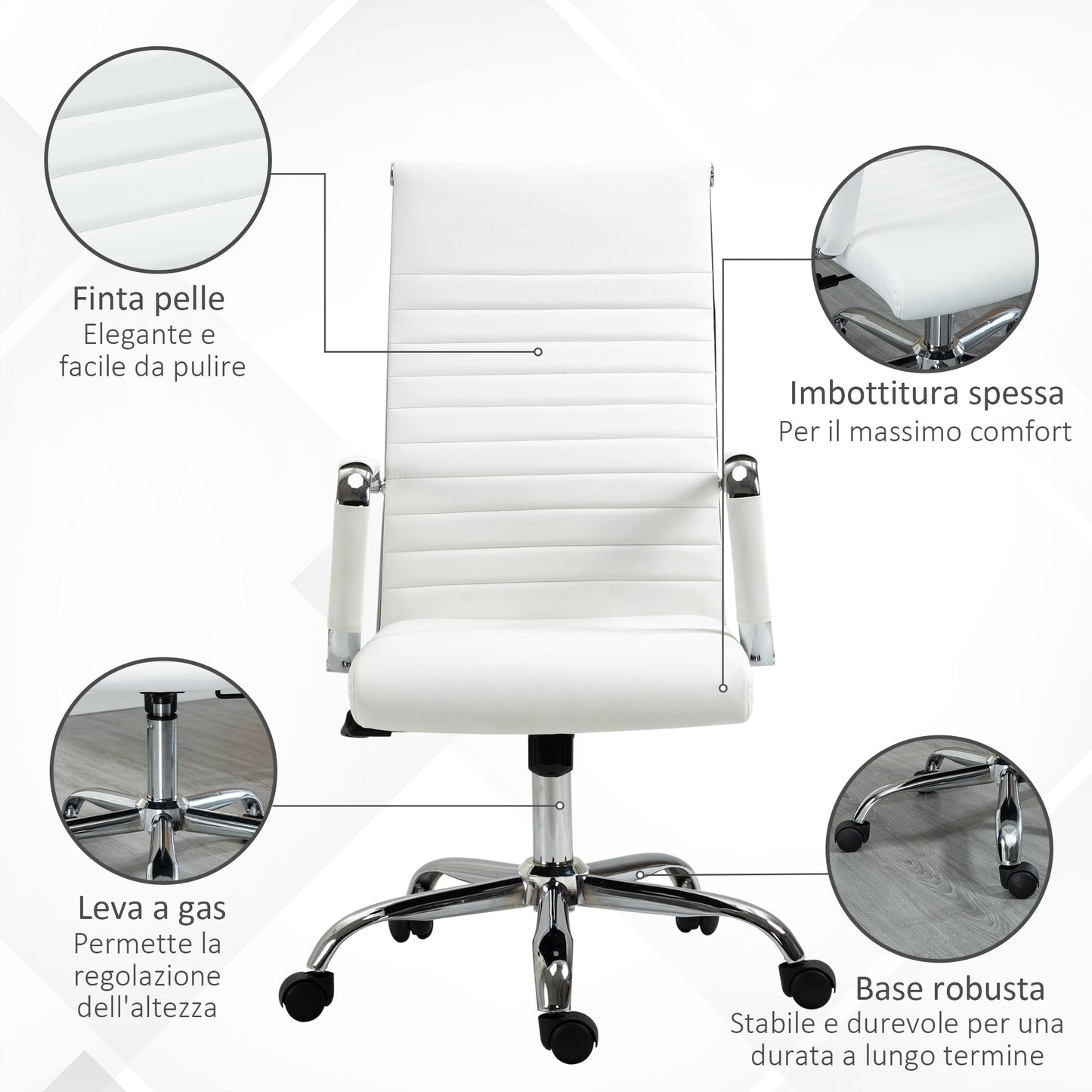 Ergonomic Faux Leather Office Chair, Swivel and Rocking Seat, 54x62x104-114 cm, White