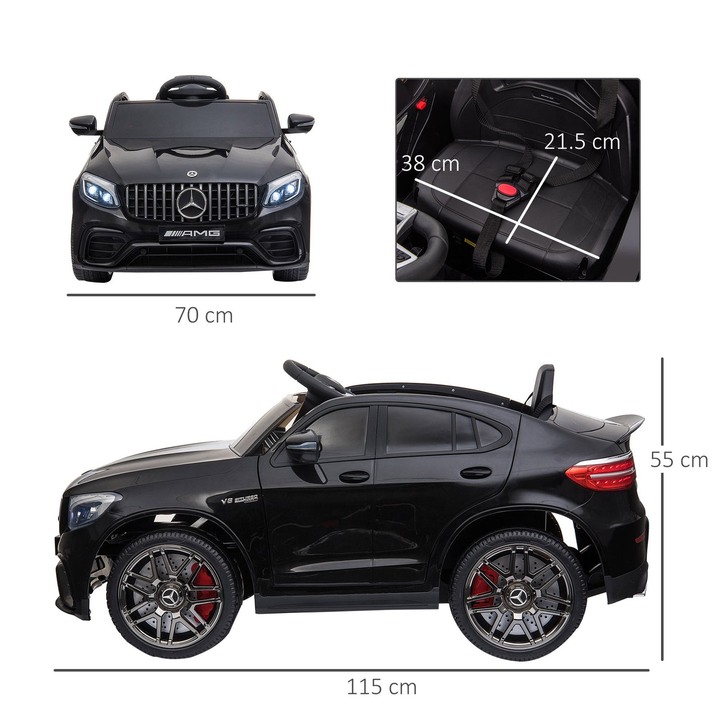 Electric Ride-On Car for Kids 3-5 Years Mercedes with Seat Belt and Remote Control, Black