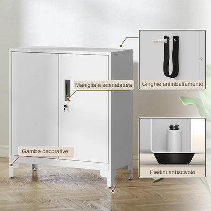 Office Cabinet with 3 Shelves, 2 Doors and Keys, 80x35x91 cm, White