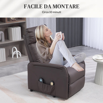 Lift and Recliner Relax Chair with 8 Massage Points and Heating, 2 Remote Controls, Brown