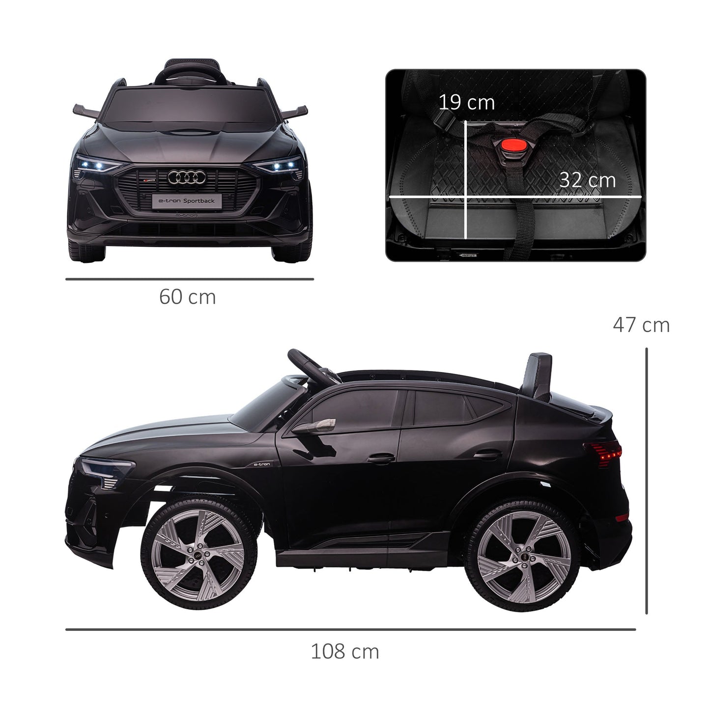 12V Electric Ride-On Toy Car with Remote Control, 3-8km/h Speed, Lights and Music, Ages 3-5 Years, Black