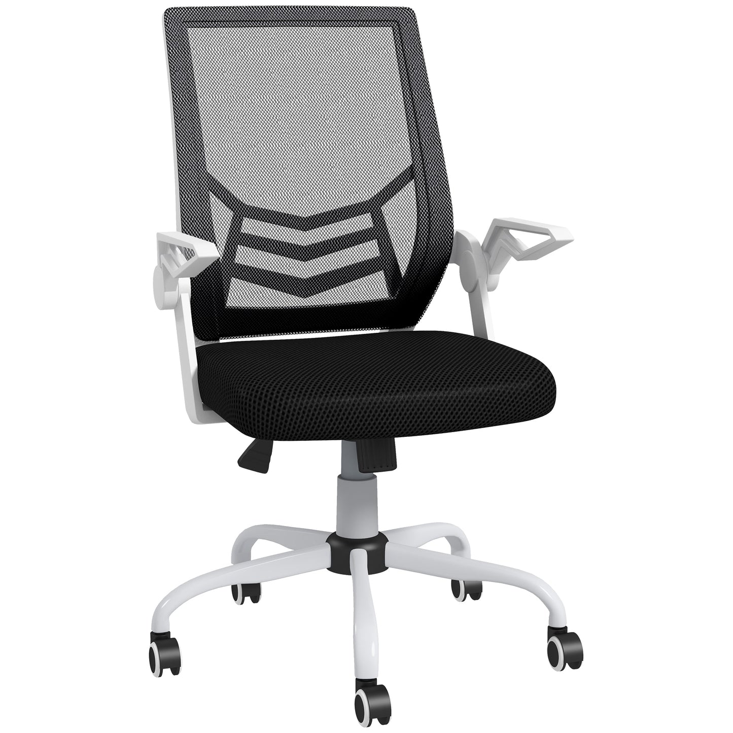 Ergonomic Office Chair with Adjustable Height, in Linen Effect Fabric, 62.5x55x94-104 cm, Black and White