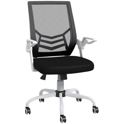 Ergonomic Office Chair with Adjustable Height, in Linen Effect Fabric, 62.5x55x94-104 cm, Black and White