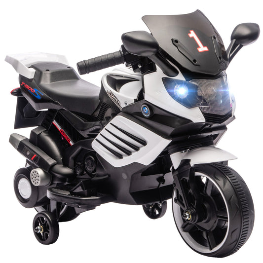 6V Electric Motorcycle for Kids with Removable Training Wheels, Headlights and Music, Ages 18-36 Months, White