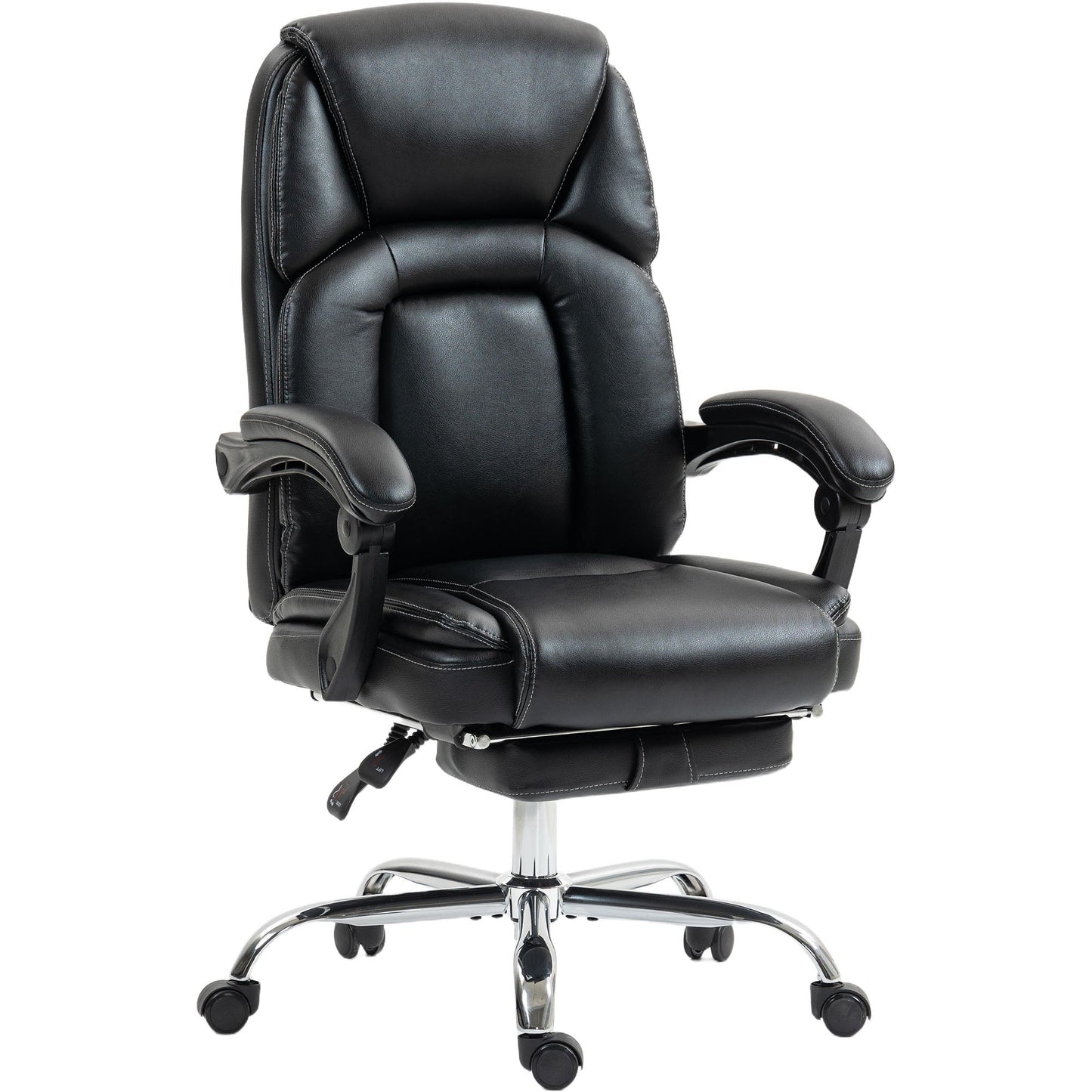 Reclining Office Chair with Pull-Out Footrest, PU Leather, 120 kg Capacity, Black