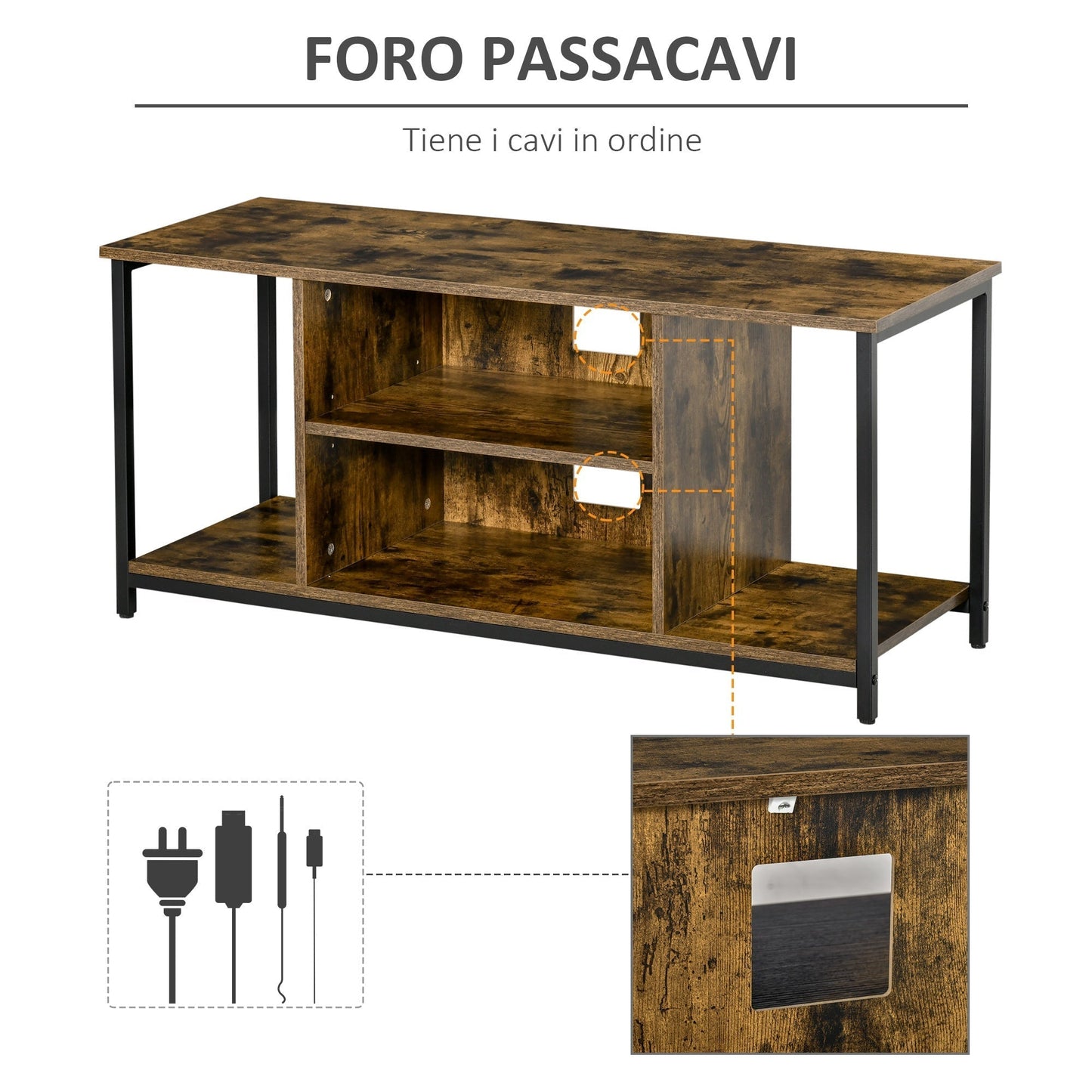 Mobile TV up to 55 '' with open shelves Low cabinet from industrial style lounge - rustic brown