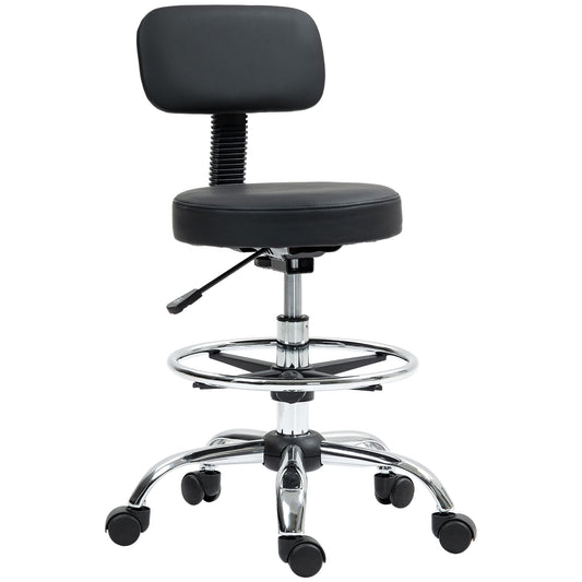 Height-Adjustable Swivel Chair with Footrest, in Steel, Faux Leather and Foam, 52x52x78-92 cm, Black