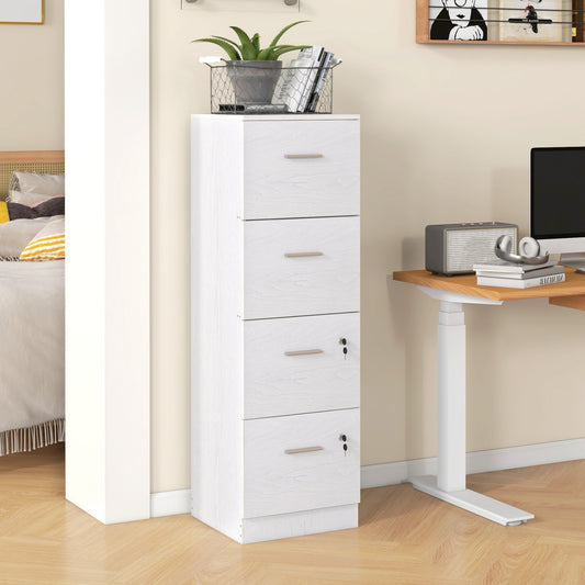 4 Drawer Office Cabinet with 2 Locks and Document Holder Bar, Wooden, 40x42x130.8 cm, White