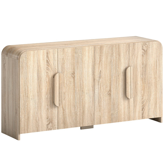 Sideboard with 2 Cabinets, Soft-Close Doors and Adjustable Shelves, 157x39x82 cm, Natural Wood