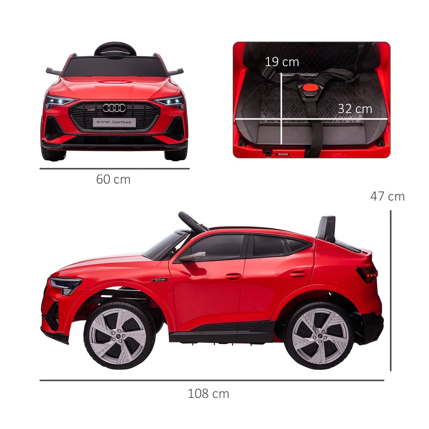 AUDI - Electric Car for Children 12V with Remote Control, Speed 3-8km/h, Lights and Music, Age 3-5 Years, Red