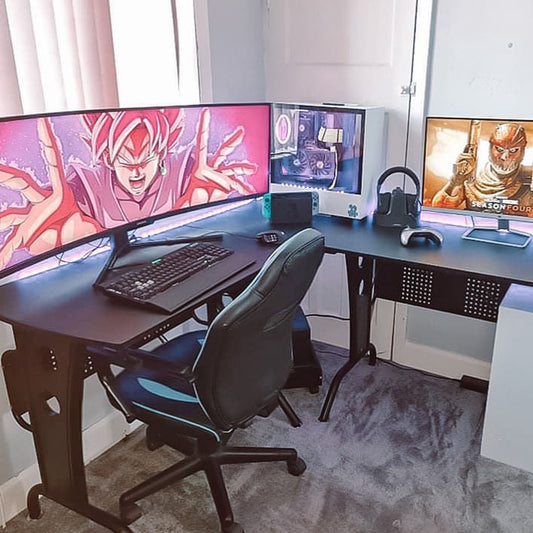 Desk Angular Gaming and Salvaspazio with black removable keyboard shelf