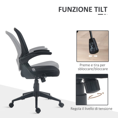 Ergonomic Office Chair with Adjustable Height, Flip-Up Armrests and Mesh Fabric, Black