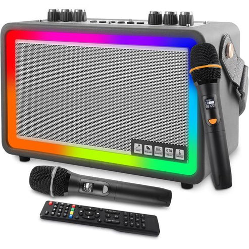 Portable Karaoke System with Light Effects 2 Wireless Microphones