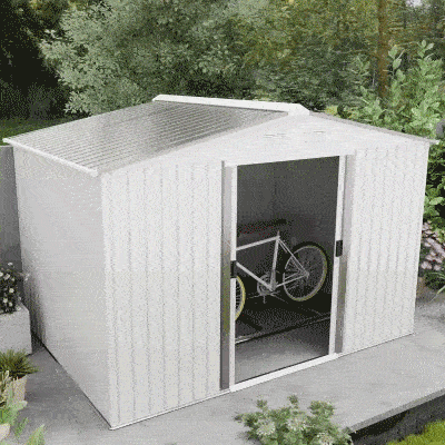 Garden Shed with Double Sliding Doors, Steel, 277x195x192cm, Silver / White