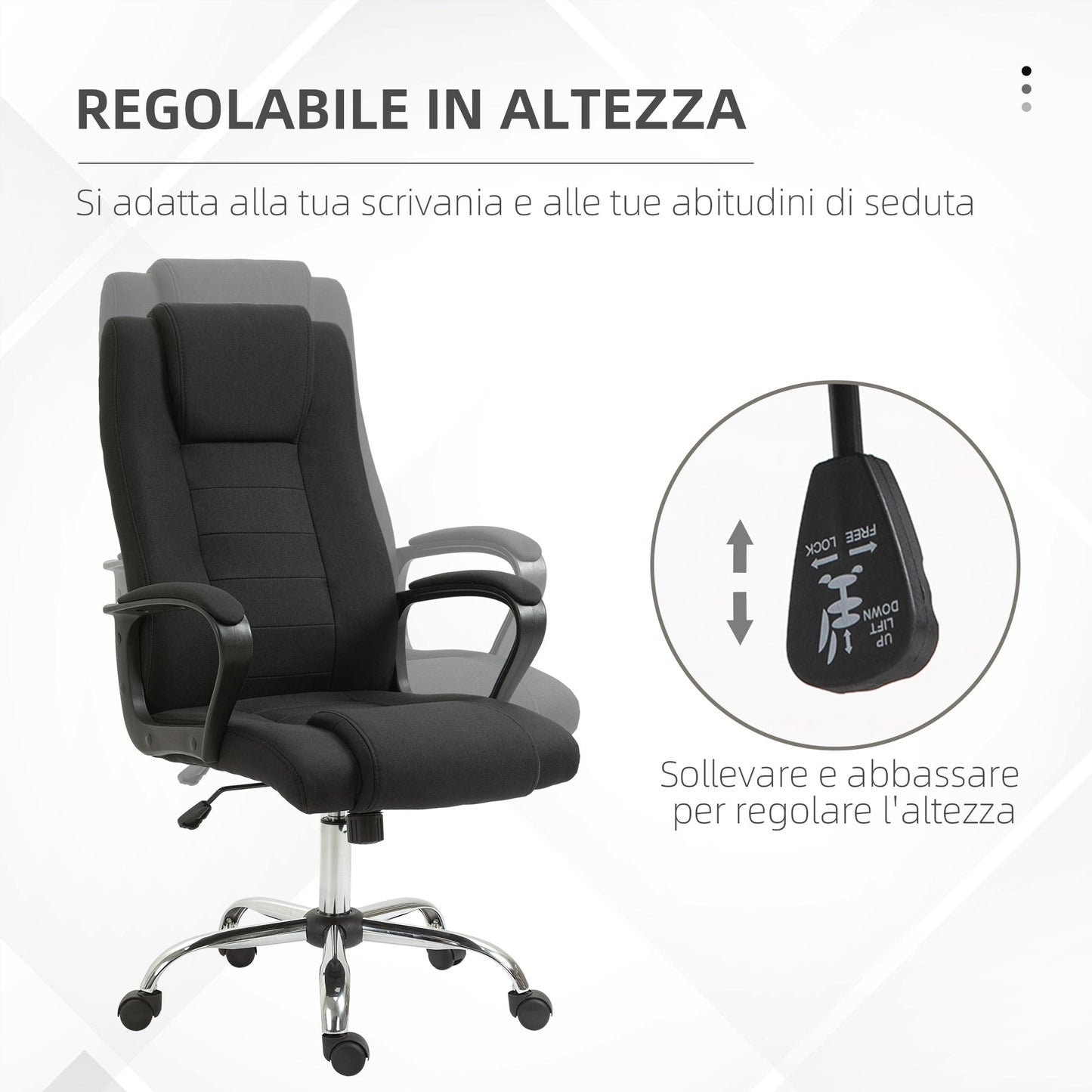 Ergonomic Office Chair, Rocking and Padded with Adjustable Height, 62x76x110-119 cm, Black