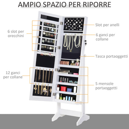 Jewellery Cabinet Adjustable Mirror Jewellery Box 20 LED Lights, Wood, White, 40x37x146 cm
