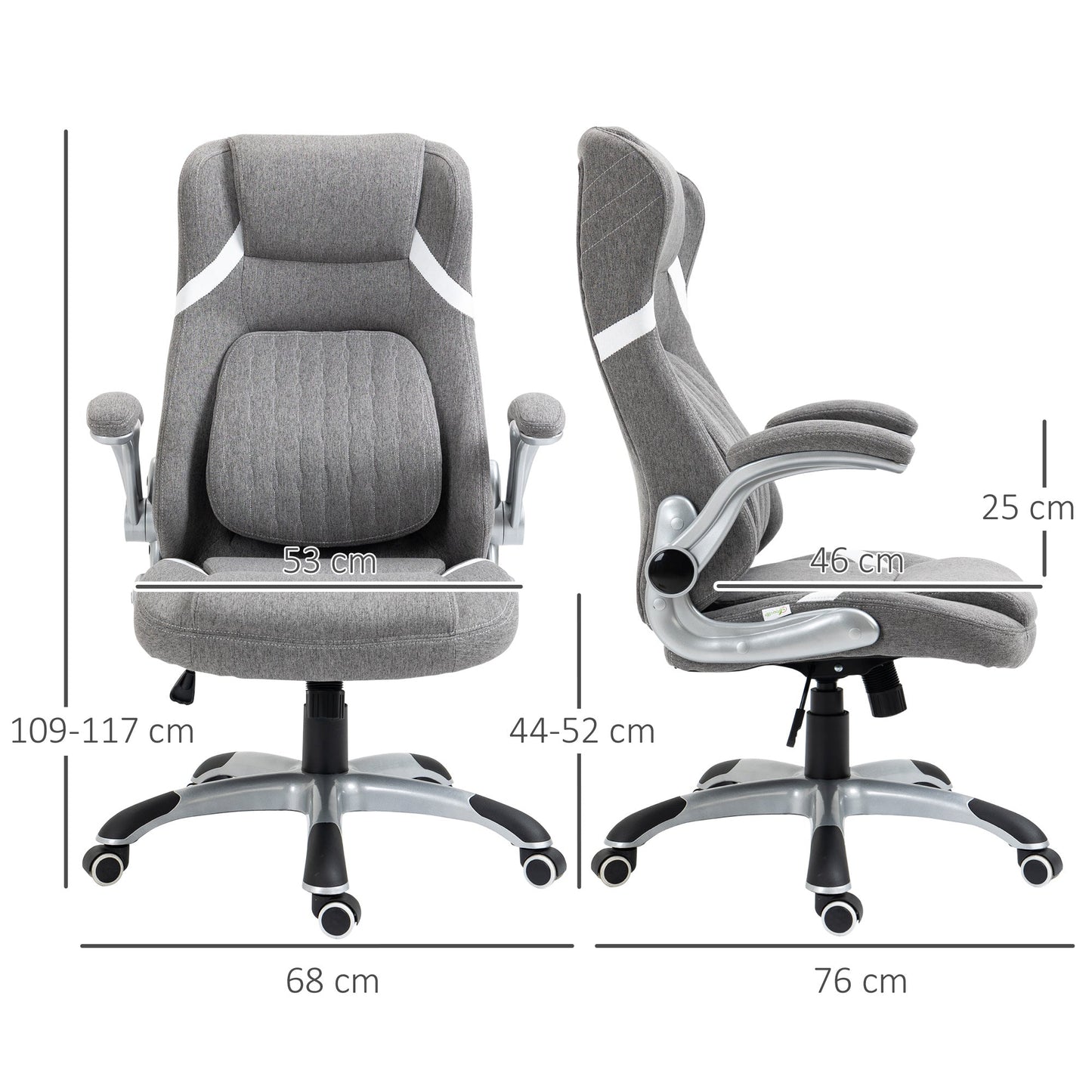 Breathable Fabric and Steel Reclining Office Chair with Adjustable Height, 68x76x109-117 cm