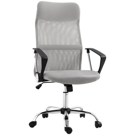 Ergonomic Swivel Office Chair, Height-Adjustable and Mesh Backrest, 63x65x109-119 cm, Light Grey