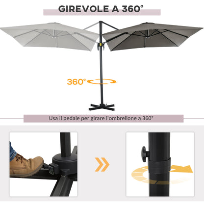 2.5x2.5m Hand Crank Garden Umbrella with 360° Rotation and Adjustable Parasol, Light Grey