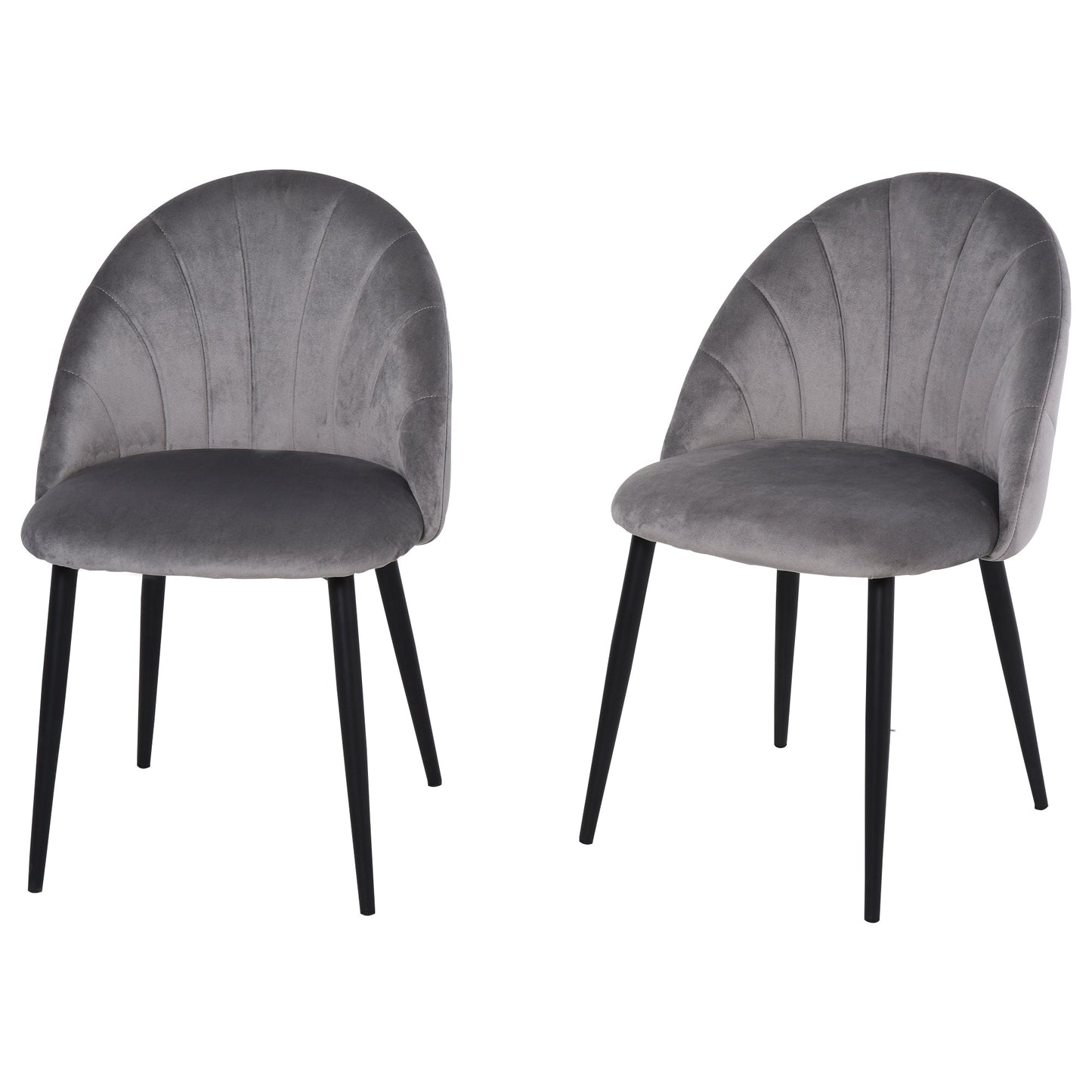 Set of 2 Nordic and Ergonomic Dining Chairs, Kitchen and Living Room Chairs in Metal and Grey Velvet, 52x54x79 cm