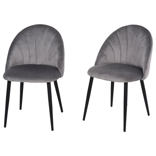 Set of 2 Nordic and Ergonomic Dining Chairs, Kitchen and Living Room Chairs in Metal and Grey Velvet, 52x54x79 cm