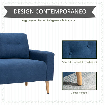 Nordic Style Modern Quilted 2 Seater Sofa, Polyester and Wood, 145x76x88 cm, Blue