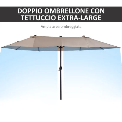 Double Garden Umbrella with Crank Opening, in Steel and Polyester, 460x270x240 cm