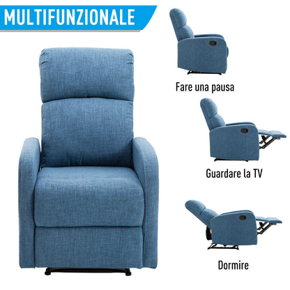 Manual Reclining Relax Chair with Footrest Load Capacity 125kg Linen Fabric 67 × 83 × 107cm Blue