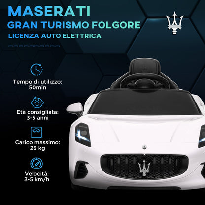 12V Maserati Gran Turismo Folgore Children's Car with Remote Control, Age 3-5 Years, White