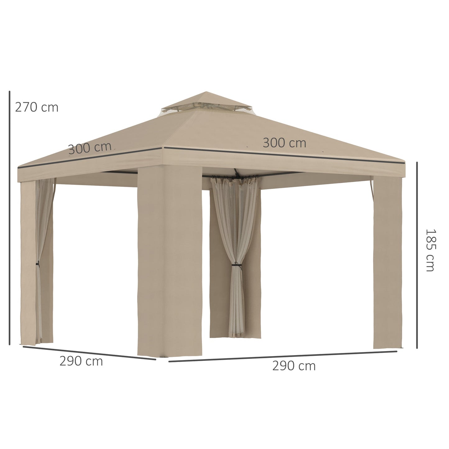 Garden Event Gazebo  3x3m metal with mosquito net and 2 levels in khaki polyester levels
