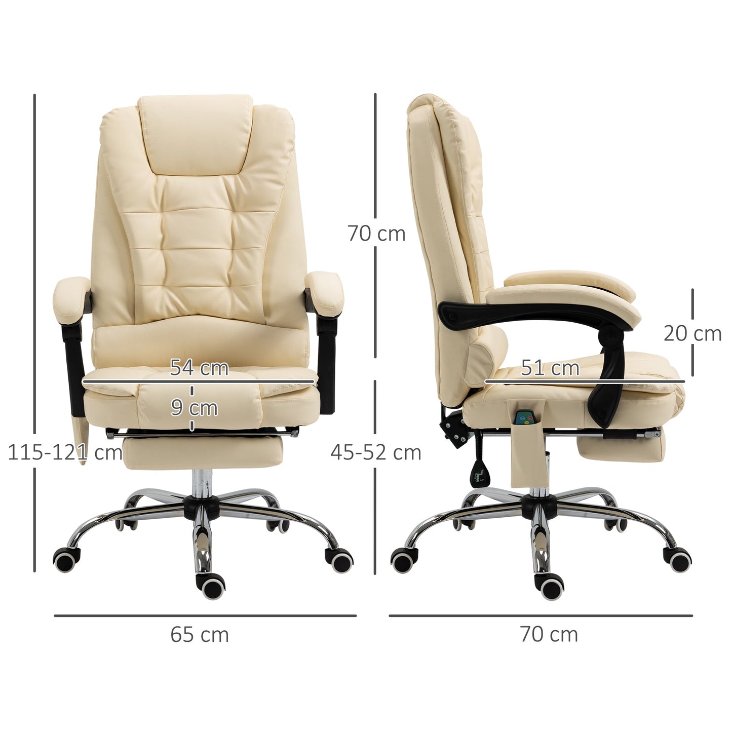 Ergonomic massant armchair winner at adjustable height with 6 vibrant points, 65x160x104 cm, cream