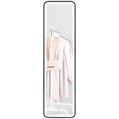 Touch Wall Mirror with Adjustable LED Lighting, Tempered Glass and Metal, 40x3x120 cm, Black