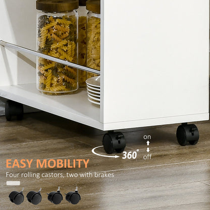 Kitchen Trolley in Chipboard and Stainless Steel with 2 Open Shelves, Pull-Out Drawer and Rails, 25x50x85 cm