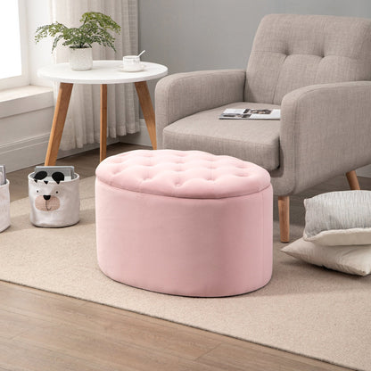 Oval Storage Ottoman Padded and Quilted Velvet, 71x52x42cm, Pink