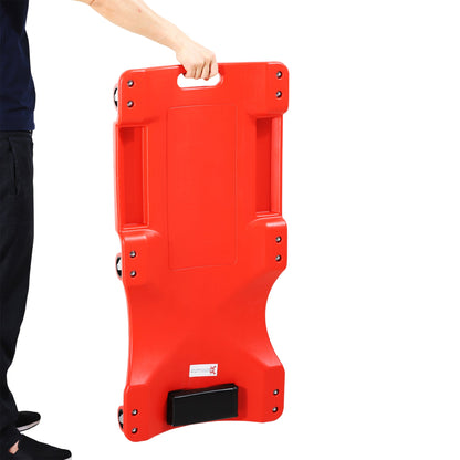 Mechanic's Trolley with Padded Headrest and 2 Side Trays in Red Plastic, 100x48x12 cm