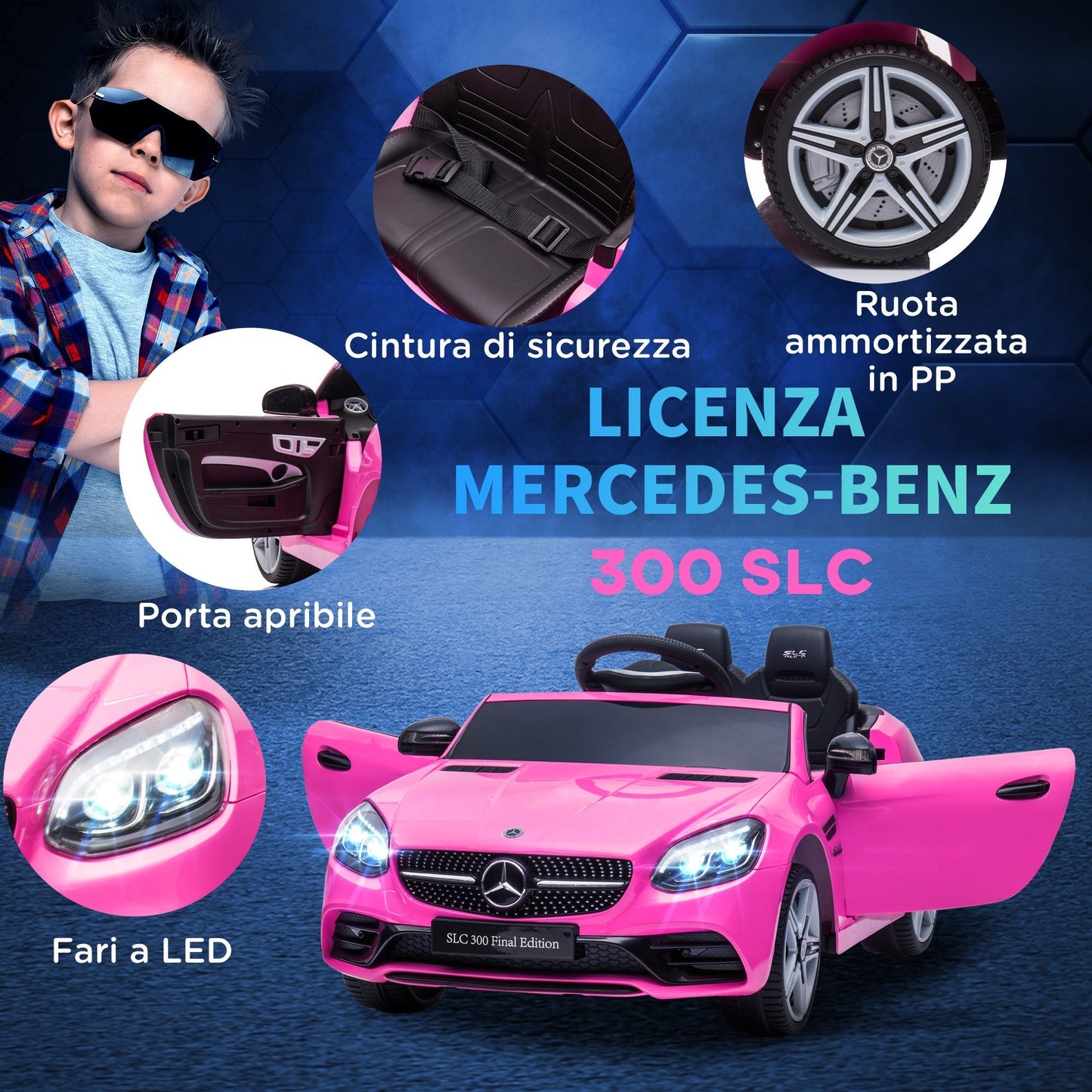 Electric Ride-On Toy Car for Kids Ages 3-6 with LED Lights, Sound Effects and Remote Control, 107x62.5x44 cm, Pink
