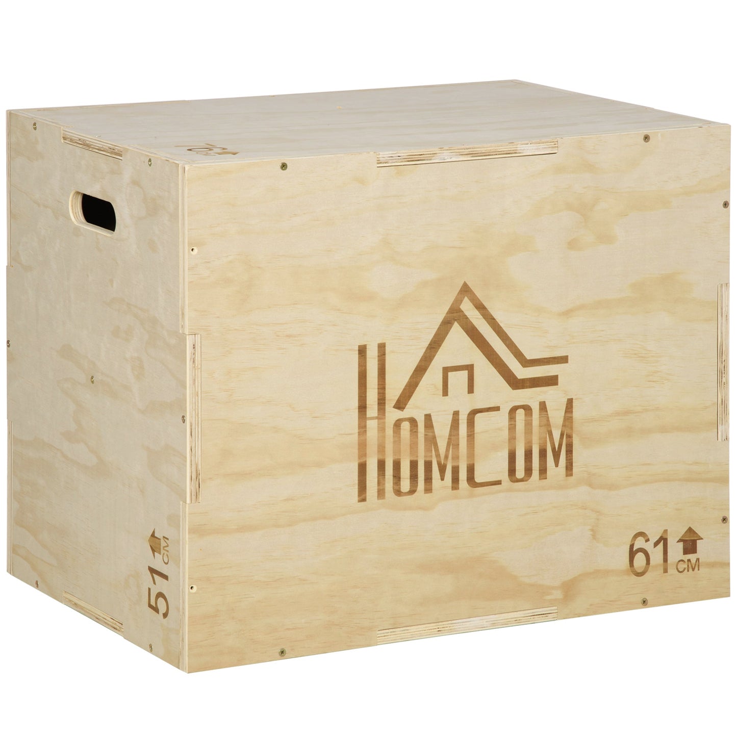 3-Height Wooden Plyo Box, Plyometric Jumping Box Capacity 120kg, 61x51x76cm