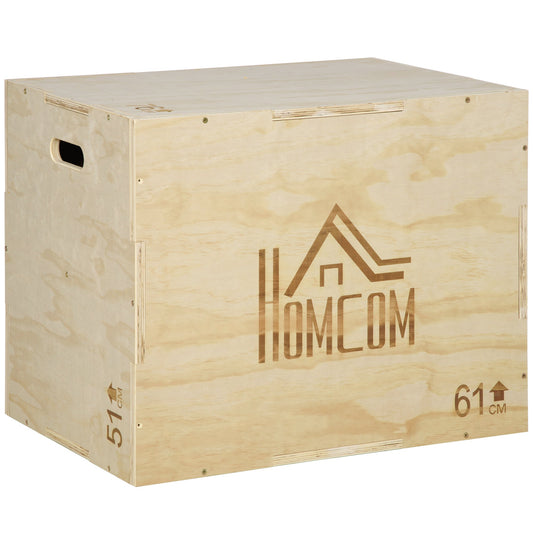 3-Height Wooden Plyo Box, Plyometric Jumping Box Capacity 120kg, 61x51x76cm
