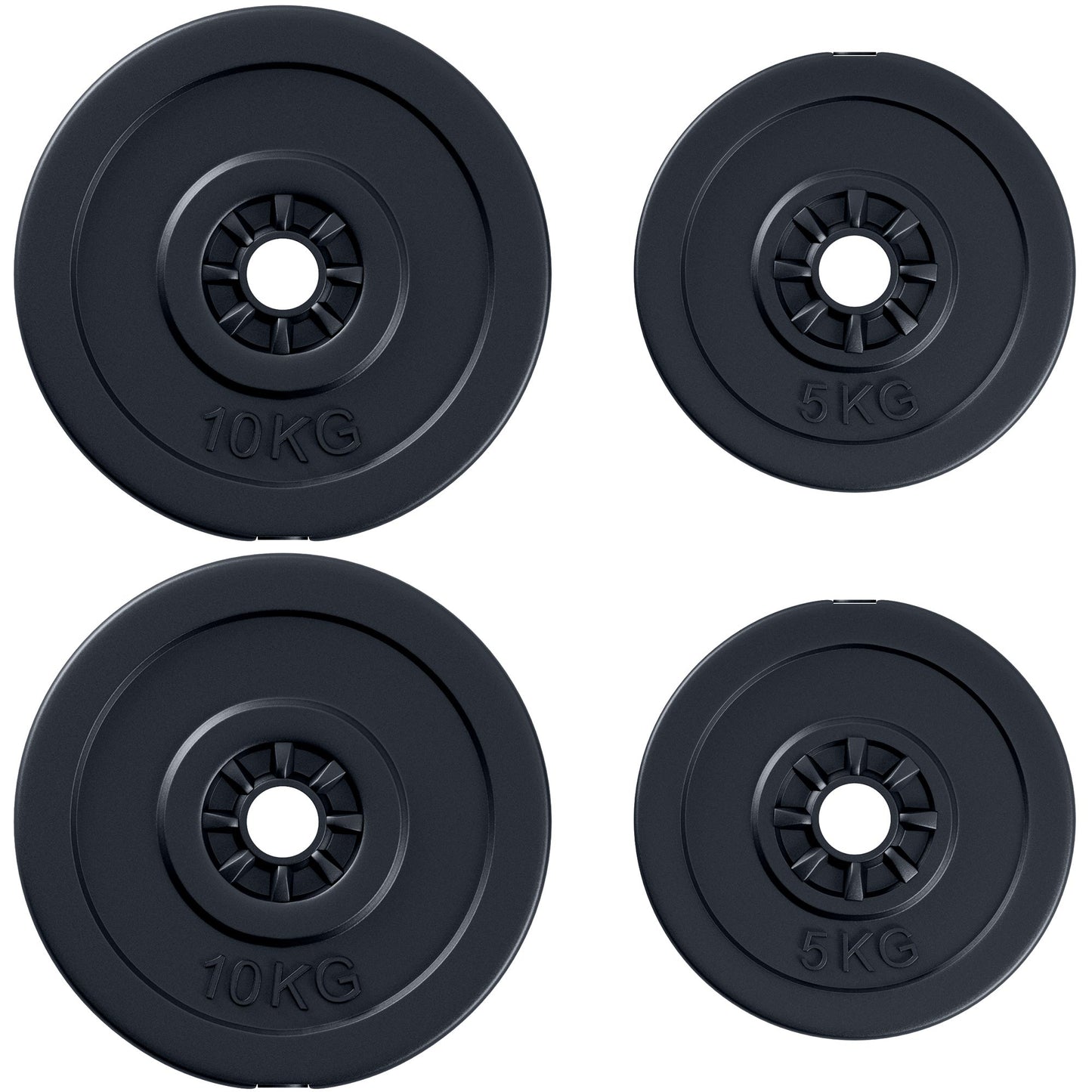 Set of 4 Weight Plates for Barbell and Dumbbells Total Weight 30kg, 2x5kg and 2x10kg, Black