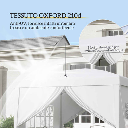3x3m Folding and Waterproof Gazebo with Side Panels, Steel and Oxford Fabric, White