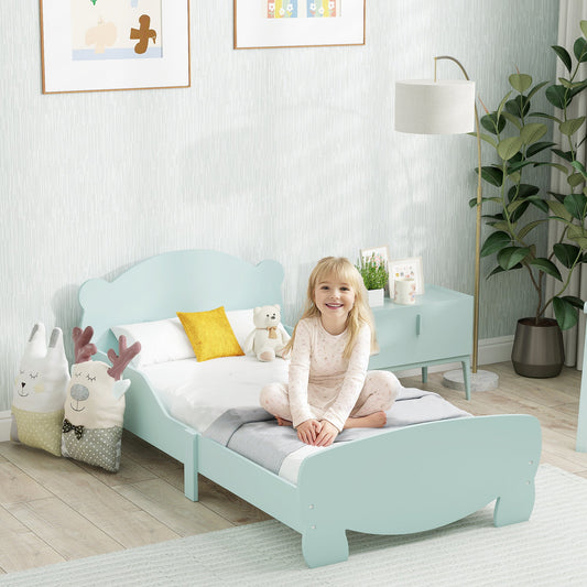 Children's Bed with Bear Headboard and Footboard and 2 Side Rails, Wooden, 143.5x80x55 cm, Green