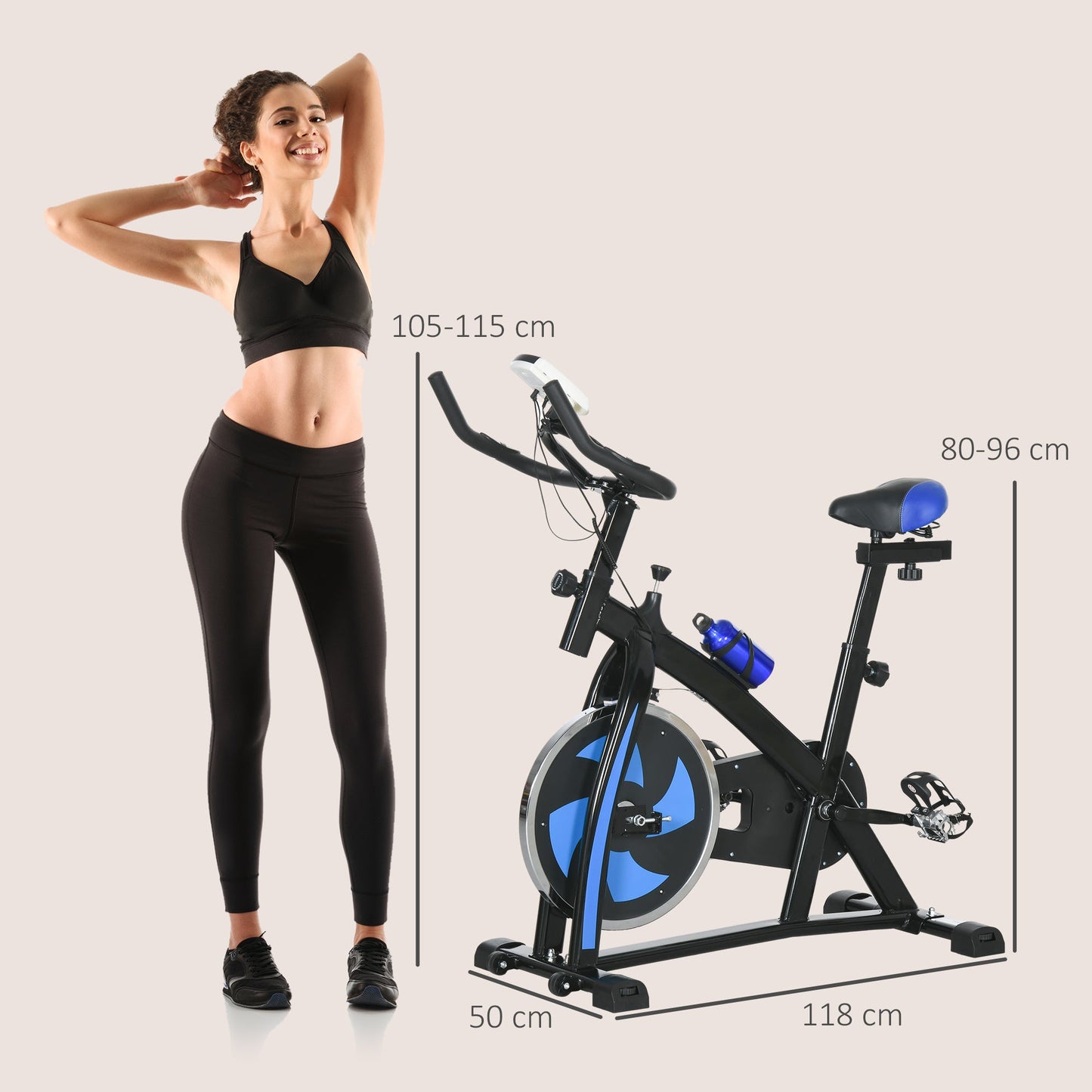 SPORTNOW Home Exercise Bike with Adjustable Handlebar and Saddle and LCD Monitor, in Steel and ABS, 118x50x105-115 cm, Blue