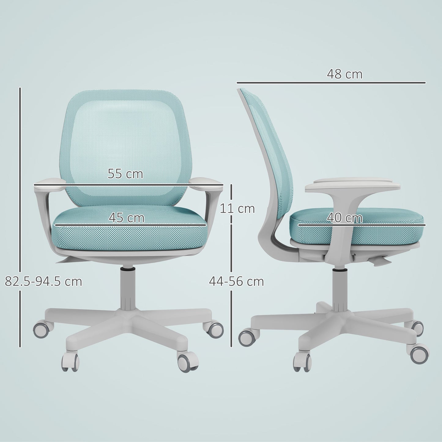 Ergonomic Height-Adjustable Office Chair with Breathable Backrest, 55x48x82.5-94.5 cm, Light Green