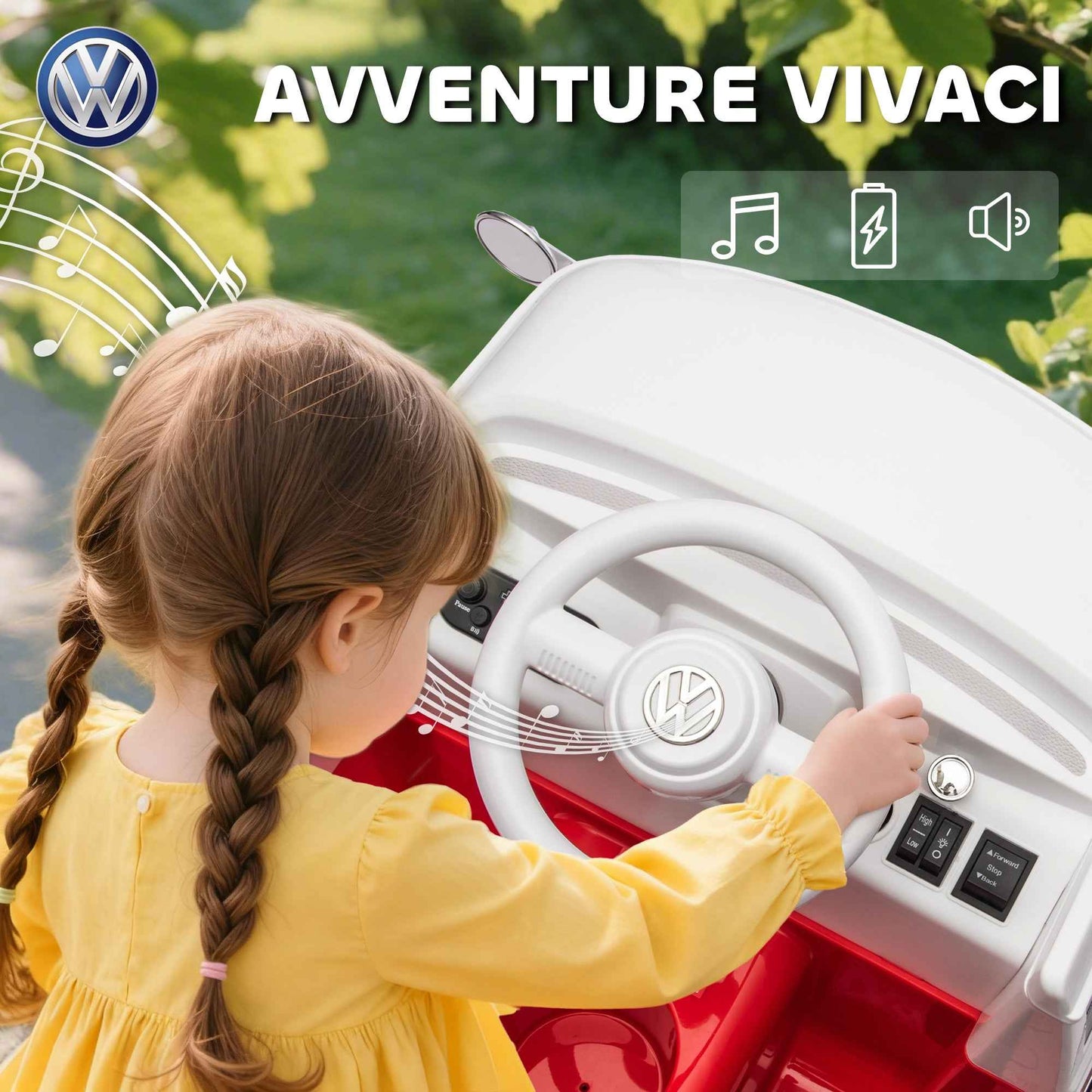 Volkswagen T1 Licensed Children's Electric Ride-On Car with MP3 Player, Metal and PP, 89x49x41.5 cm, Red