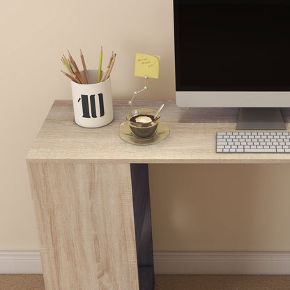 Space-Saving Corner Desk with S-Shaped Shelf, Wooden, 140x120x78 cm, Wood Color