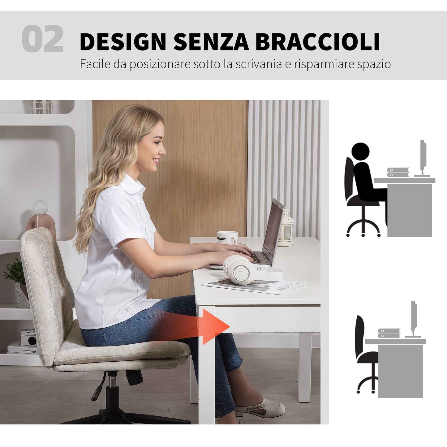 Adjustable Office Chair, Tilting and Swivel, Chenille Fabric and Steel, 62x67x83-93 cm, Beige