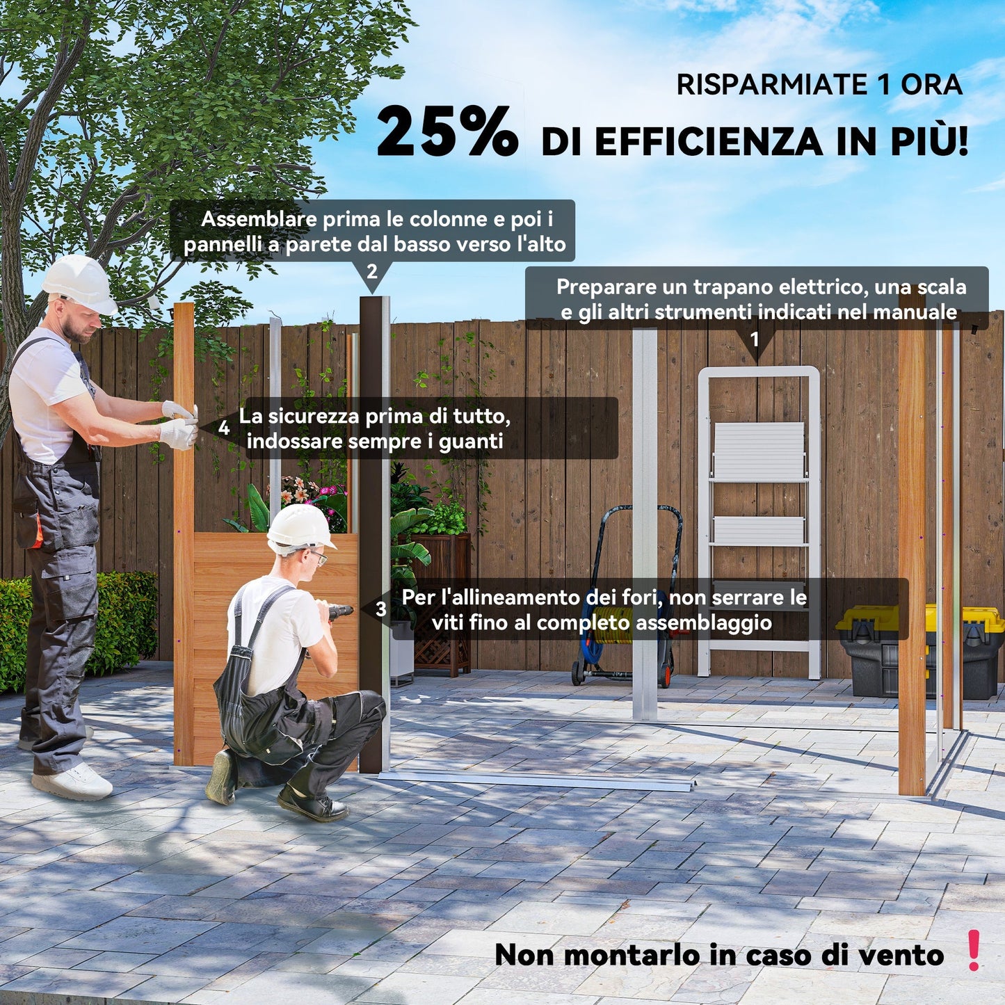 Garden Shed in Steel with Wood Effect and Double Sliding Doors, 278x195x215 cm, Brown
