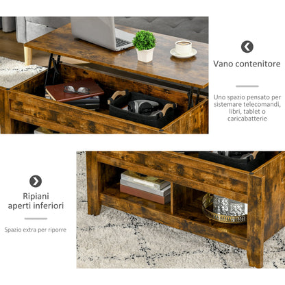 Industrial Style Coffee Table with Storage Compartment and Lifting Top in Wood, 105x50x49cm, Rustic Brown