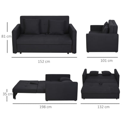 2 Seater Sofa Bed with Storage Space for Living Room and Bedroom, in Polycotton and Foam Rubber, Grey