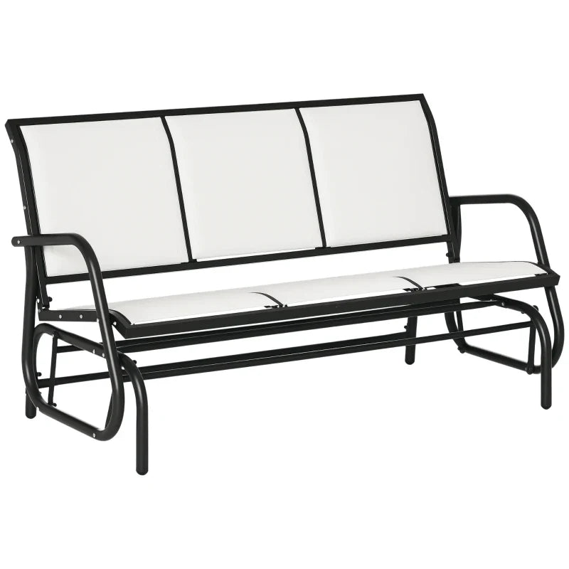 3-Seater Garden Swing Bench in Metal and Breathable Mesh Fabric, 147x70x85cm, Beige